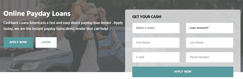 Cashback Loans America website